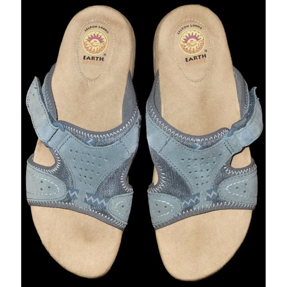 Earth Spirit Gelron 2000 Womens 9.5 Blue Tan Sandals Shoes Leather Cushioned